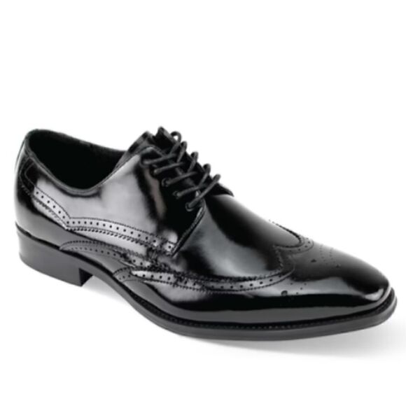 GIOVANNI MEN\'S BLACK WINGTIP LACE UP LEATHER  DRESS SHOE. LINCOLN.